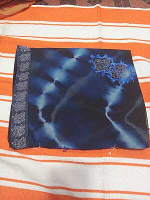 Muruga Print Siroski Stone Saree Dark Blue Colour