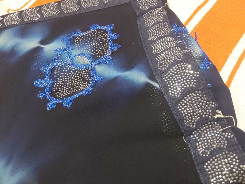 Muruga Print Siroski Stone Saree Dark Blue Colour