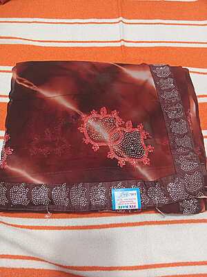 Muruga Print Siroski Stone Saree Purple Colour