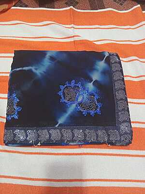 Muruga Print Siroski Stone Saree Dark Blue Colour