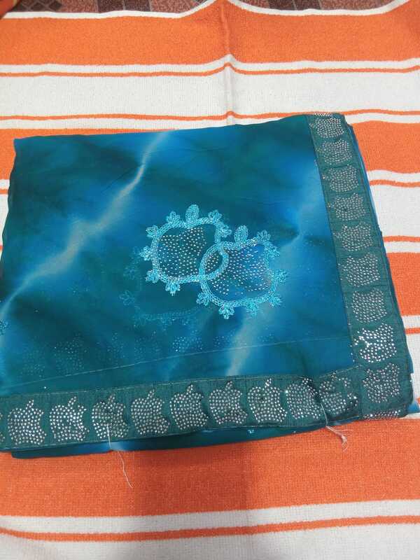Muruga Print Siroski Stone Saree Blue Colour
