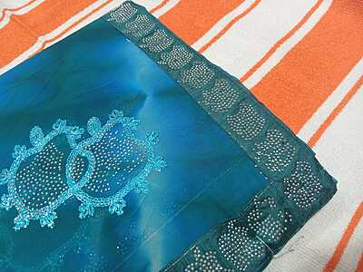 Muruga Print Siroski Stone Saree Blue Colour