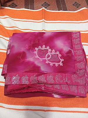 Muruga Print Siroski Stone Saree Pink Colour