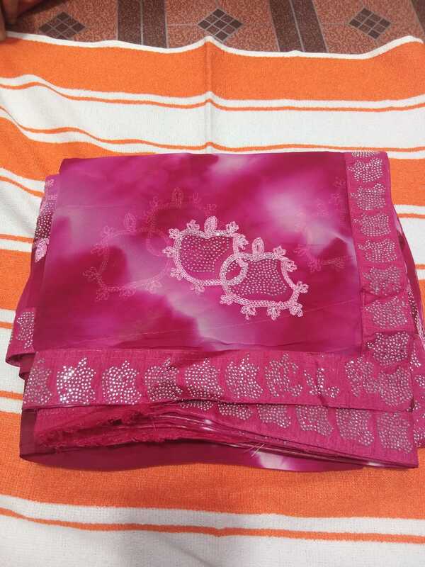 Muruga Print Siroski Stone Saree Pink Colour