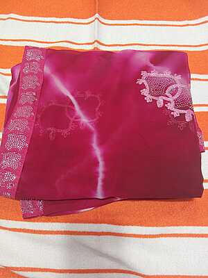 Muruga Print Siroski Stone Saree Pink Colour