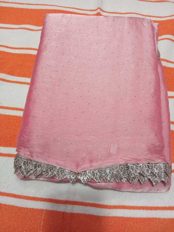 Jimmy Chu Siroski Stone Saree Pink Colour With Designer Blouse