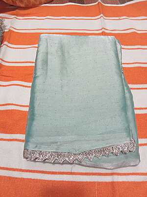 Jimmy Chu Siroski Stone Saree Light Blue Colour With Designer Blouse