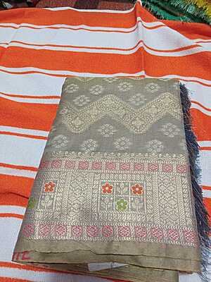 Soft Pattu Saree Gray Colour With Silver Border