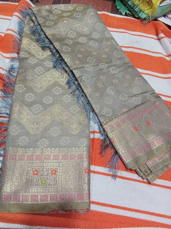 Soft Pattu Saree Gray Colour With Silver Border