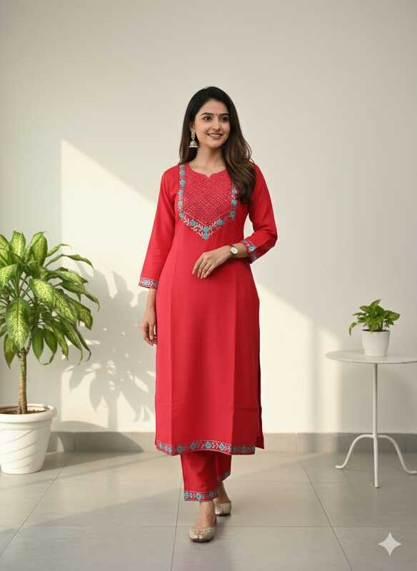 Rayon Kurti Tomato Red