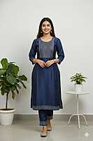 Satin Kurti Navy Blue