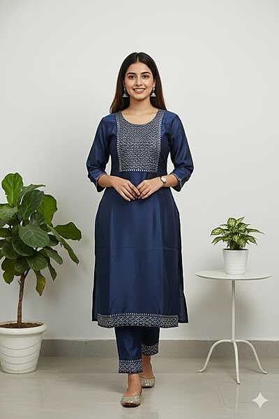 Satin Kurti Navy Blue
