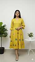 Mul Cotton Butterfly Frock Yellow
