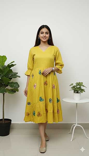 Mul Cotton Butterfly Frock Yellow