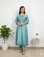 Satin Kurti Light Blue
