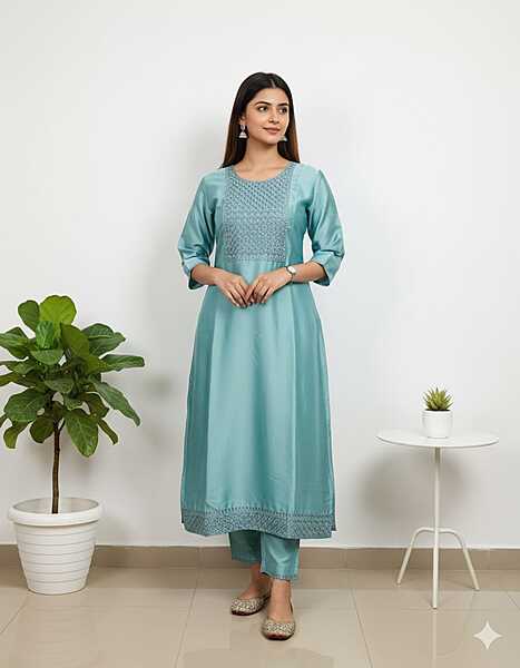 Satin Kurti Light Blue