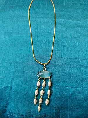 Necklace Blue - White Pearl