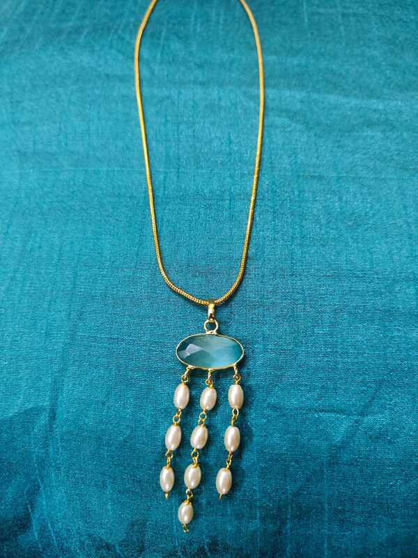 Necklace Blue - White Pearl
