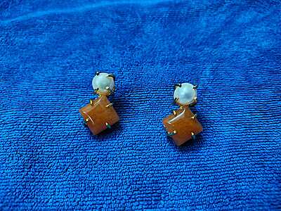Earring White Pearl Brown Stud