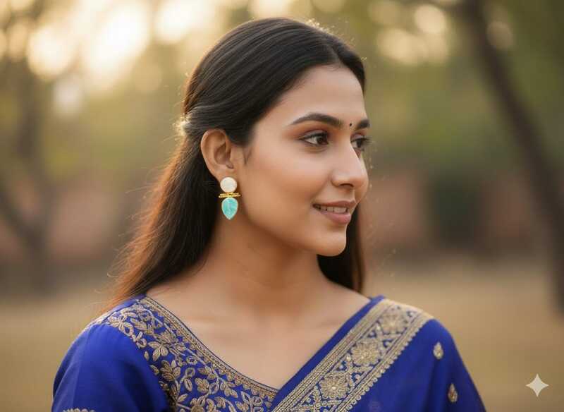 Earring Green and White