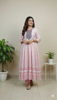 Cotton Umbrella Kurti White with Pink