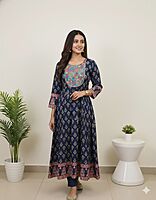 Cotton Umbrella Kurti Navy Blue