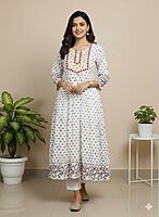 Cotton Umbrella Kurti White