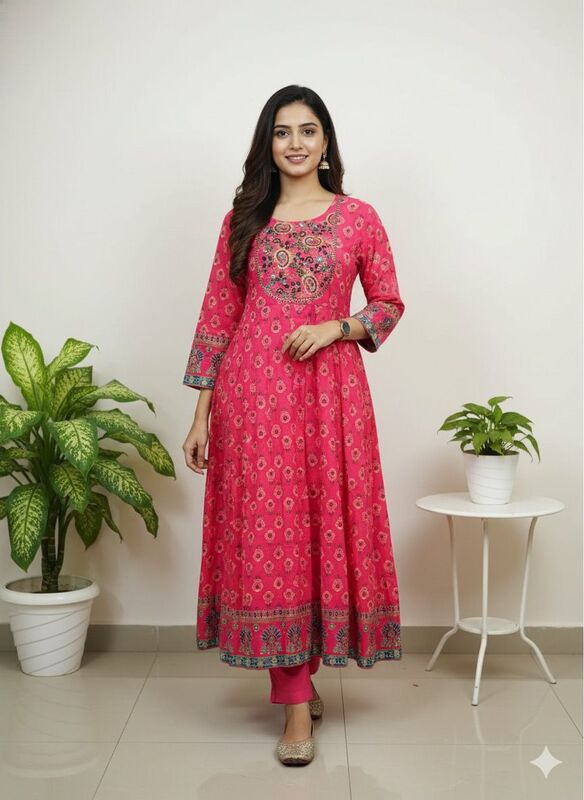 Cotton Umbrella Kurti Rose