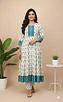 Umbrella Kurti Green with White