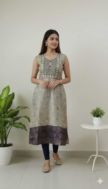 Tissue Silk Kurti Half White