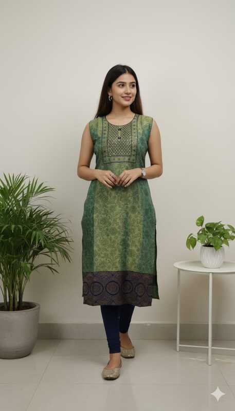 Tissue Silk Kurti Green