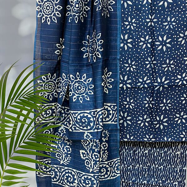 Chanderi Silk  Pipar Dabu Print Suit Set #8