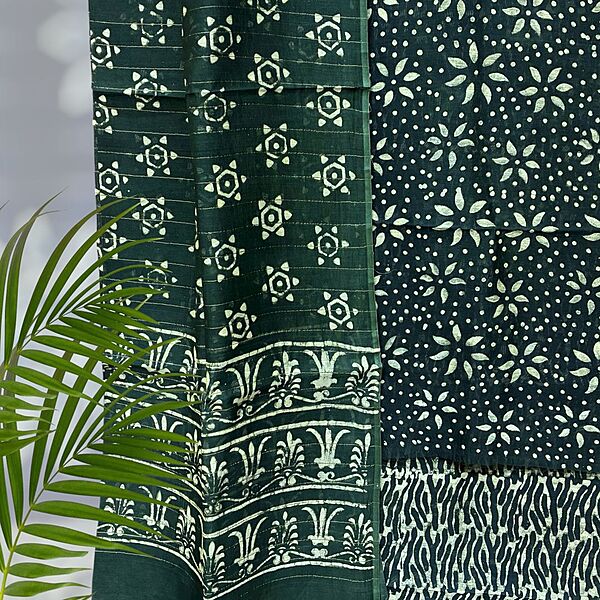 Chanderi Silk  Pipar Dabu Print Suit Set #6