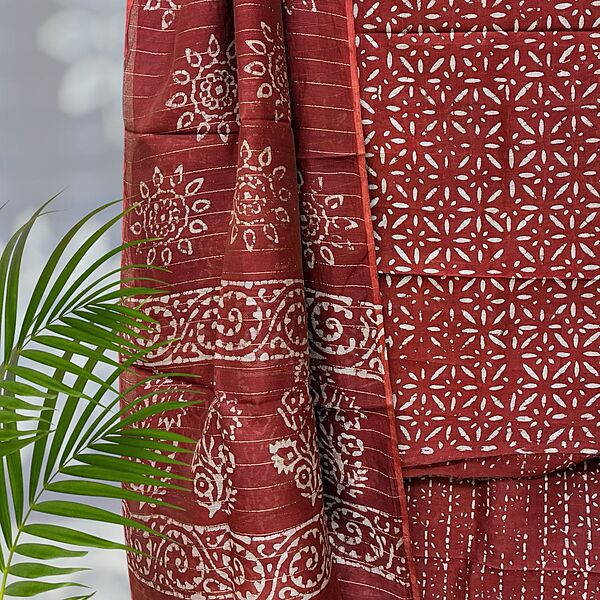 Chanderi Silk  Pipar Dabu Print Suit Set #5