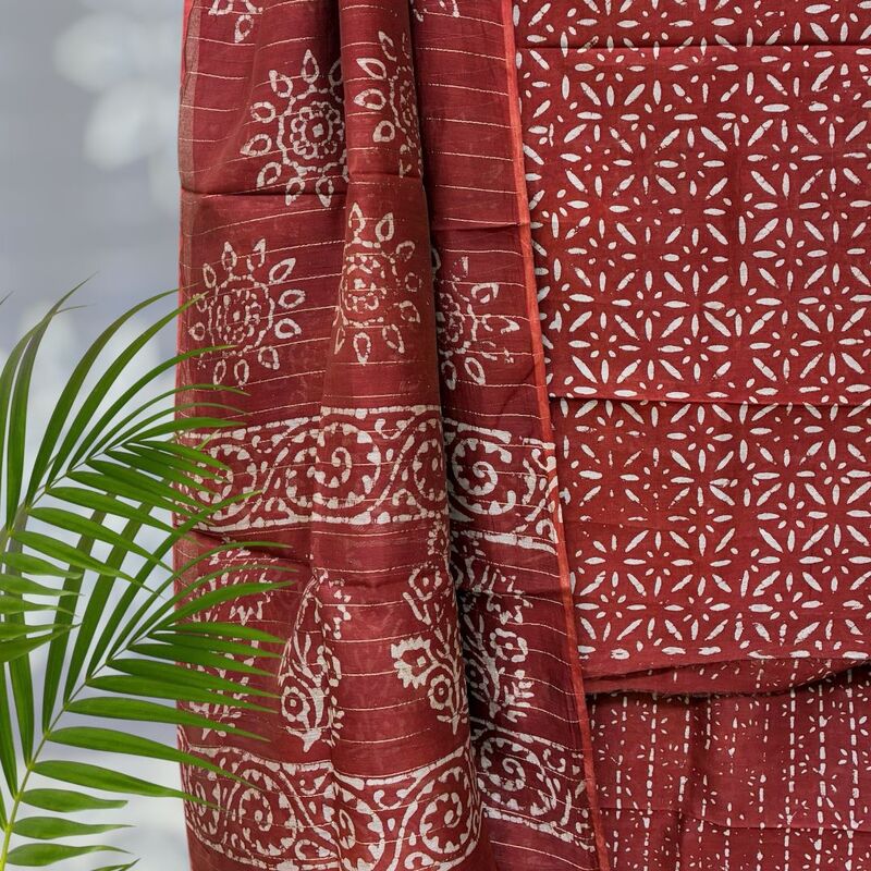 Chanderi Silk  Pipar Dabu Print Suit Set #5