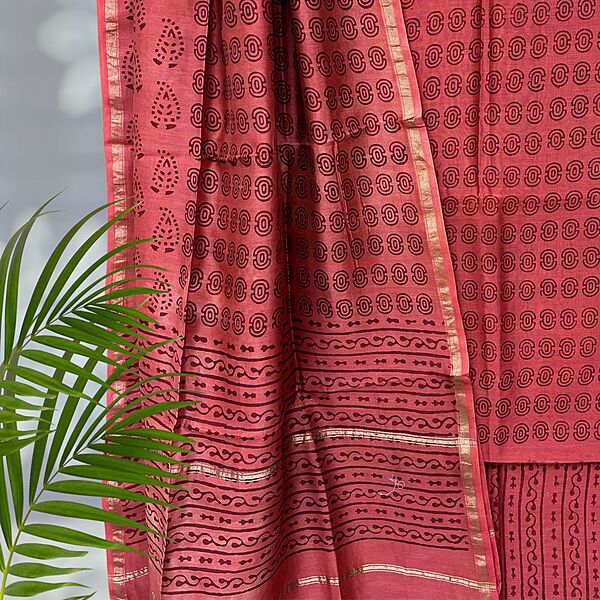 Chanderi Silk  Pipar Dabu Print Suit Set #4