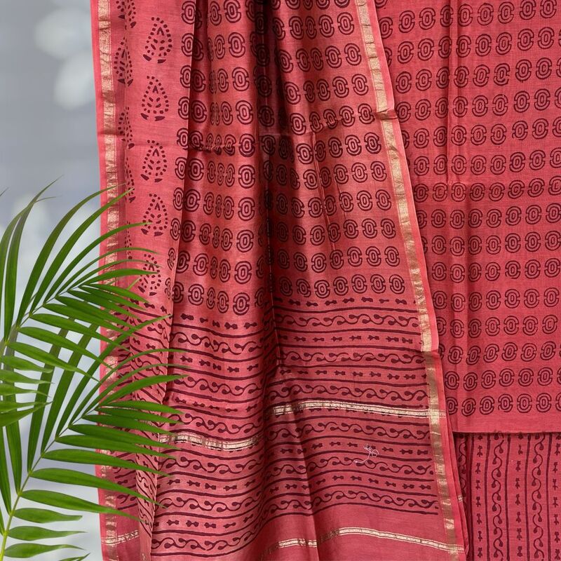 Chanderi Silk Pipar Dabu Print Suit Set #4