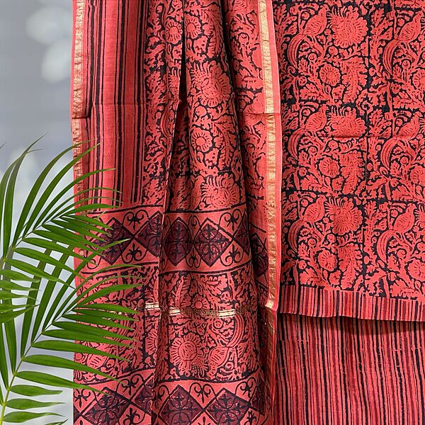 Chanderi Silk  Pipar Dabu Print Suit Set #2