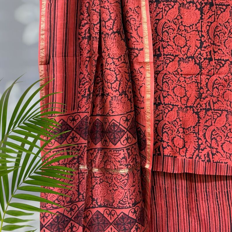 Chanderi Silk Pipar Dabu Print Suit Set #2