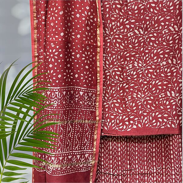 Chanderi Silk  Pipar Dabu Print Suit Set #3