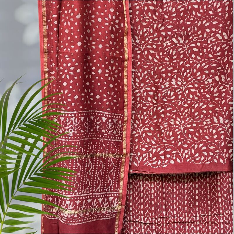 Chanderi Silk Pipar Dabu Print Suit Set #3
