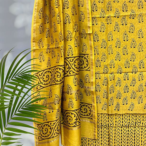 Chanderi Silk  Pipar Dabu Print Suit Set #9