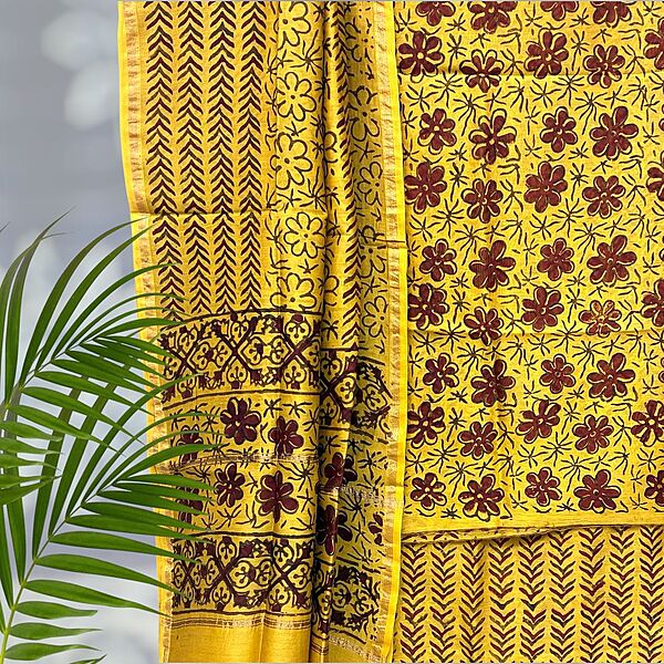 Chanderi Silk  Pipar Dabu Print Suit Set #10