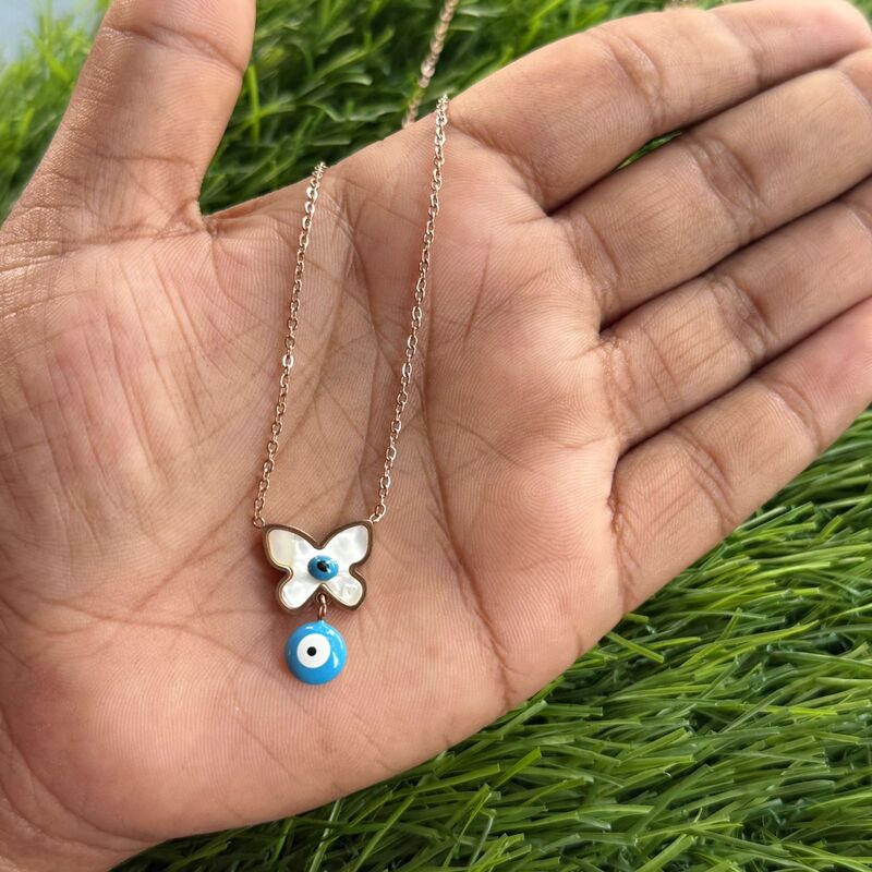 Evil eye butterfly rose gold chain