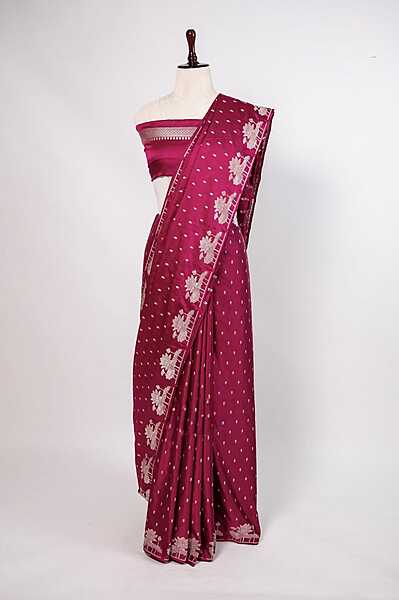 Pink Banarasi Mashru Silk saree Zari Buttas