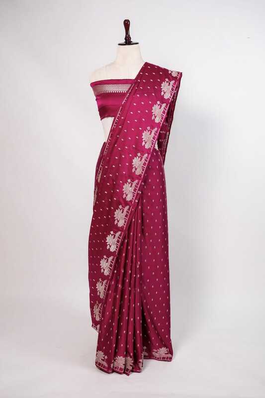 Pink Banarasi Mashru Silk saree Zari Buttas