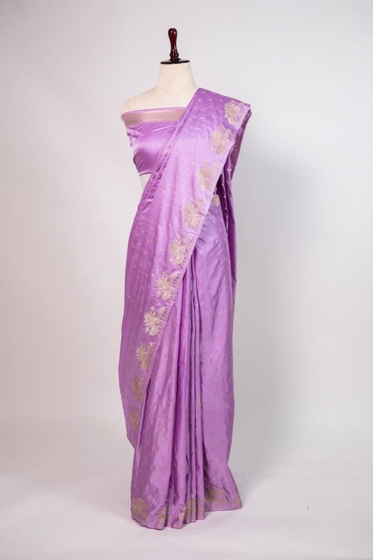 Lavender Mashru Silk Saree with Zari Lotus Motifs