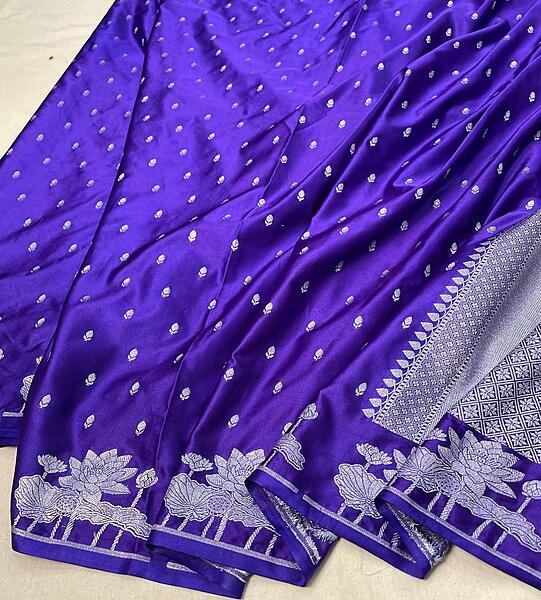 Royal Purple Mashru Silk with Silver Zari