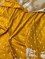 Traditional Mashru Silk Saree in Mustard Yellow