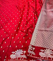 Red Mashru Silk Saree with Lotus Border and Zari Pallu